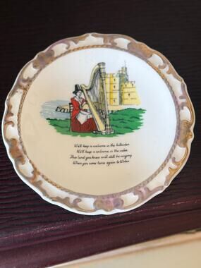 Vintage Liverpool Road Pottery Wales Plate Welsh Lady Harp Fine Bone China